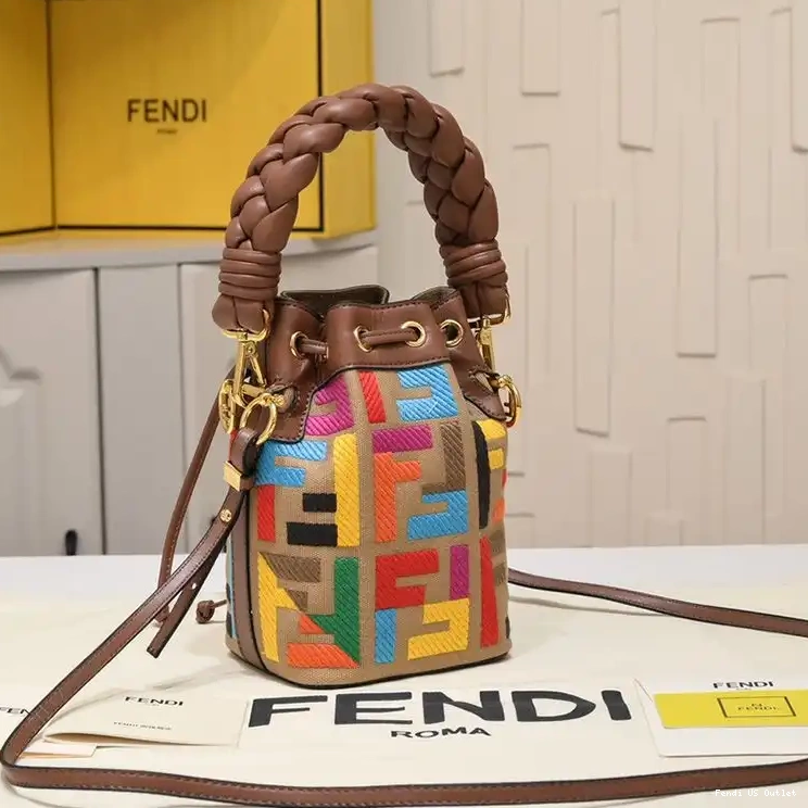 Vintage HOT In Woven Handle Brown Motif Tresor Bucket Canvas Fendi Bag FF with Mini Mon 0706